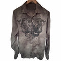 Affliction Mens Button Front Shirt Medium Gray Acid Wash Graphic Long Sleeve USA