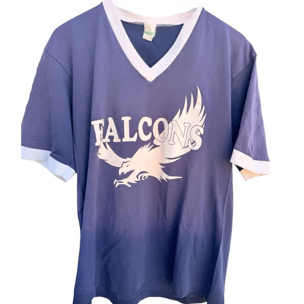 Vintage Falcons #35 V-Neck Jersey Style Single Stitch T-Shirt Made in USA Mens