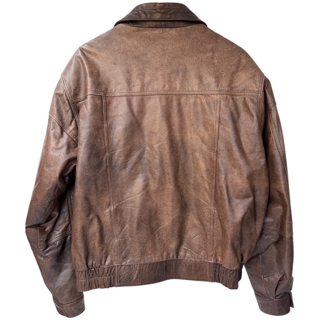 Vintage Leather Jacket Mens XL Brown Distressed Bomber Korea Made Plaid Lined additional view 1