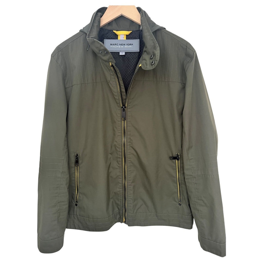 Andrew Marc Jacket Mens Medium Olive Green Full Zip Hooded Coat
