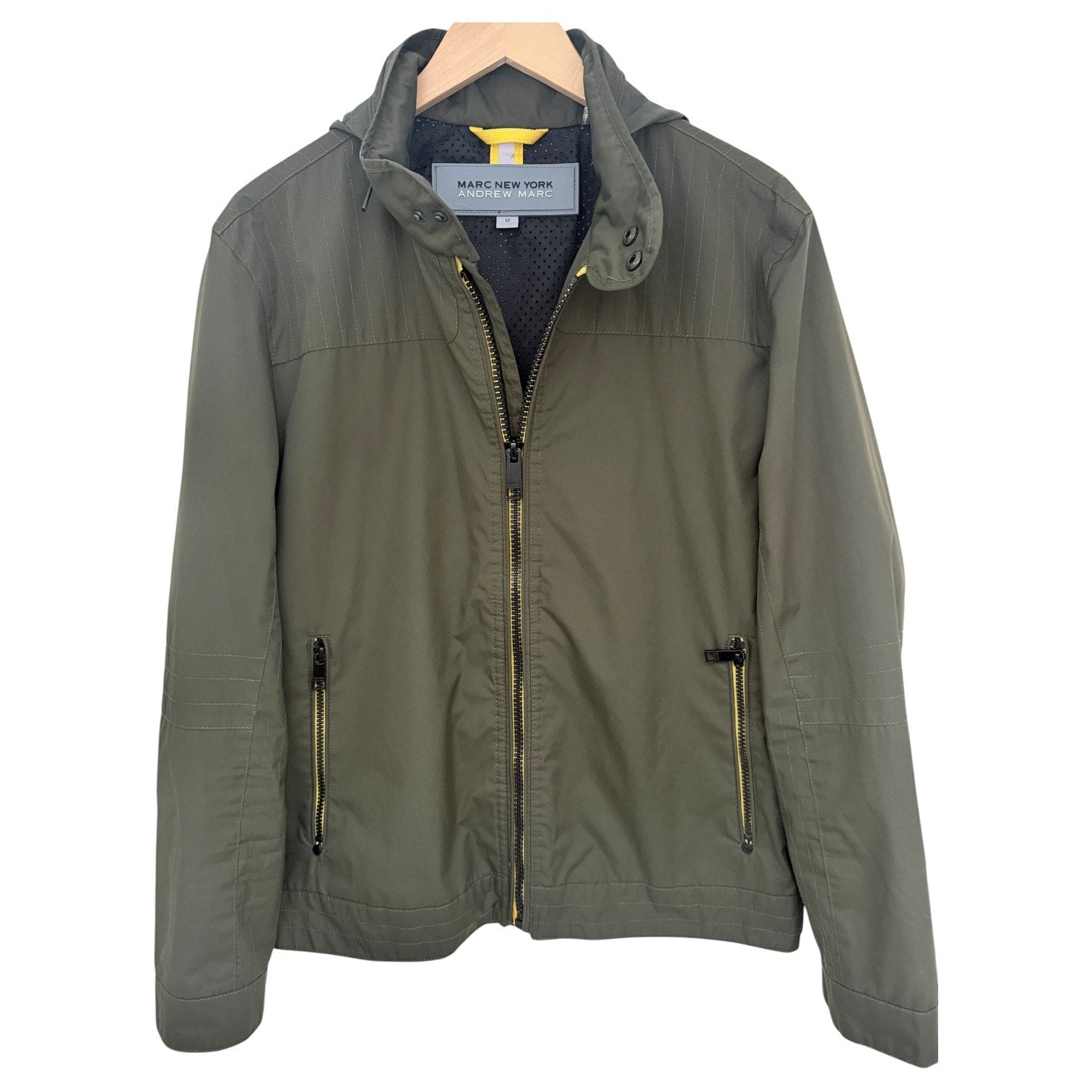 Andrew Marc Jacket Mens Medium Olive Green Full Zip Hooded Coat