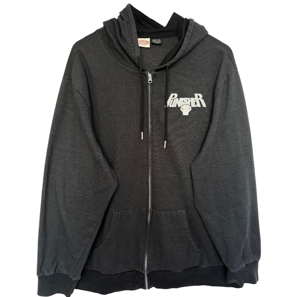 Marvel Punisher Hoodie Mens 2XL Black Camo Skull Graphic Zip Up Streetwear