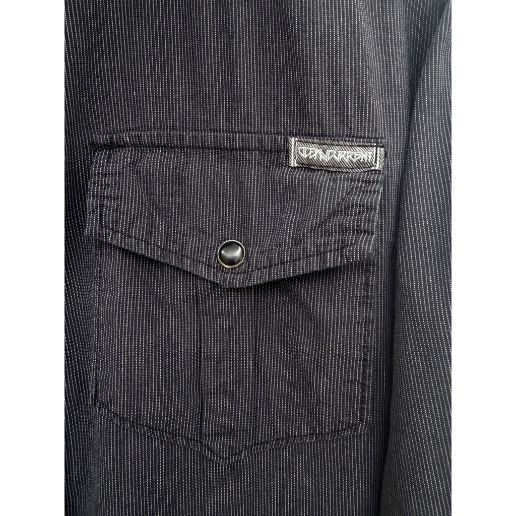 Ocean Current Black Button Up Shirt Mens Large Striped Snap Front Long Sleeve