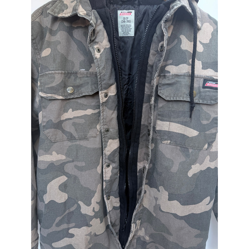 Dickies Camo Hooded Jacket Mens Small Quilted Lined Workwear Camouflage Coat