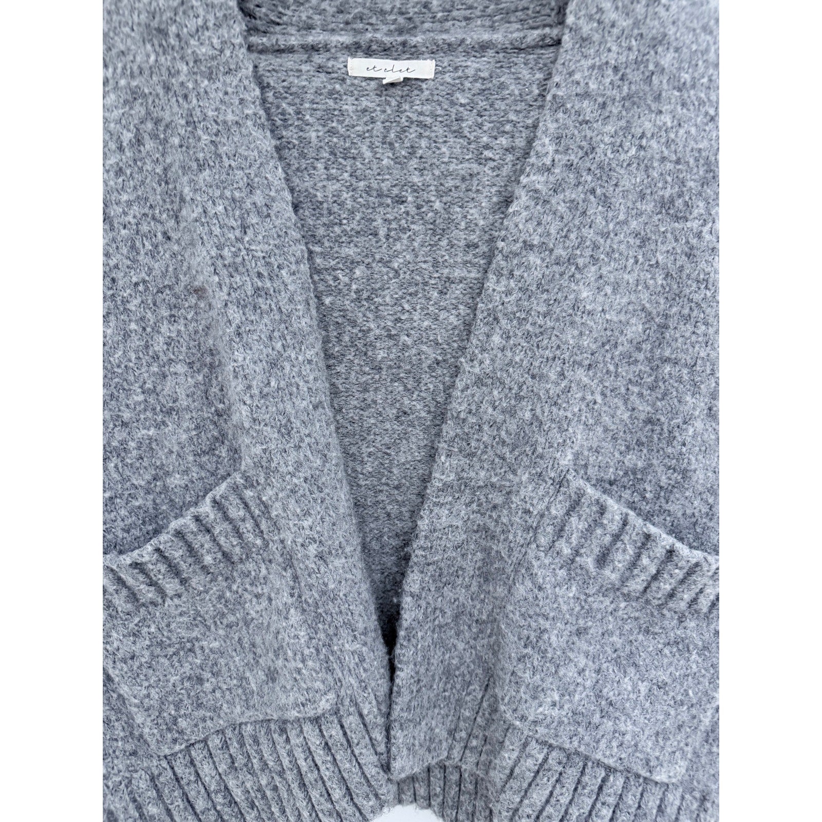 Et Clet Fuzzy Knit Cardigan Sweater Womens S M Gray Open Front