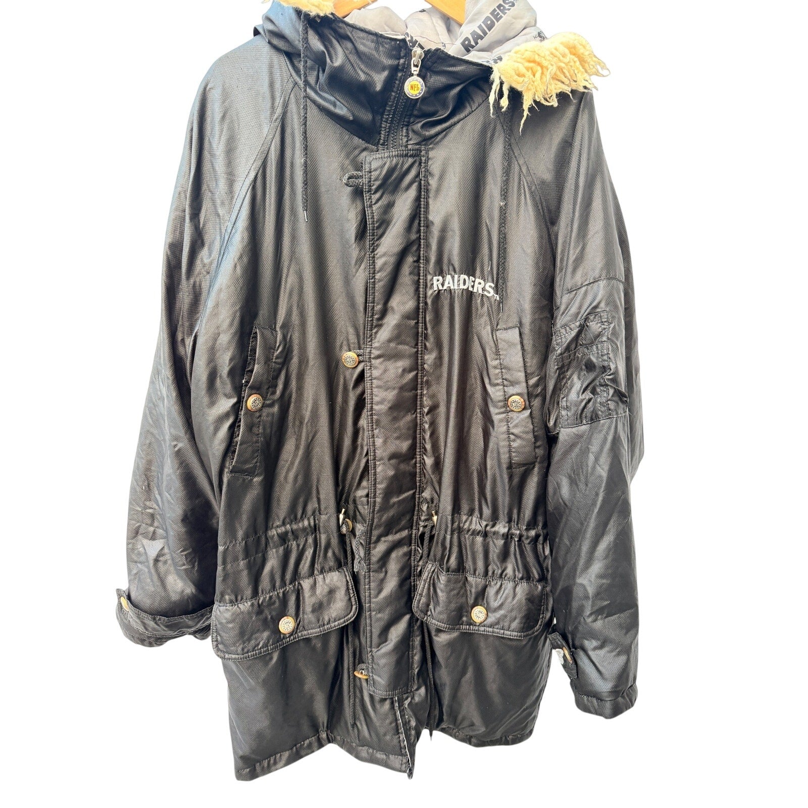 Vintage Oakland Raiders Parka Womens Size 8 Triple FAT Goose Down NFL Jacket