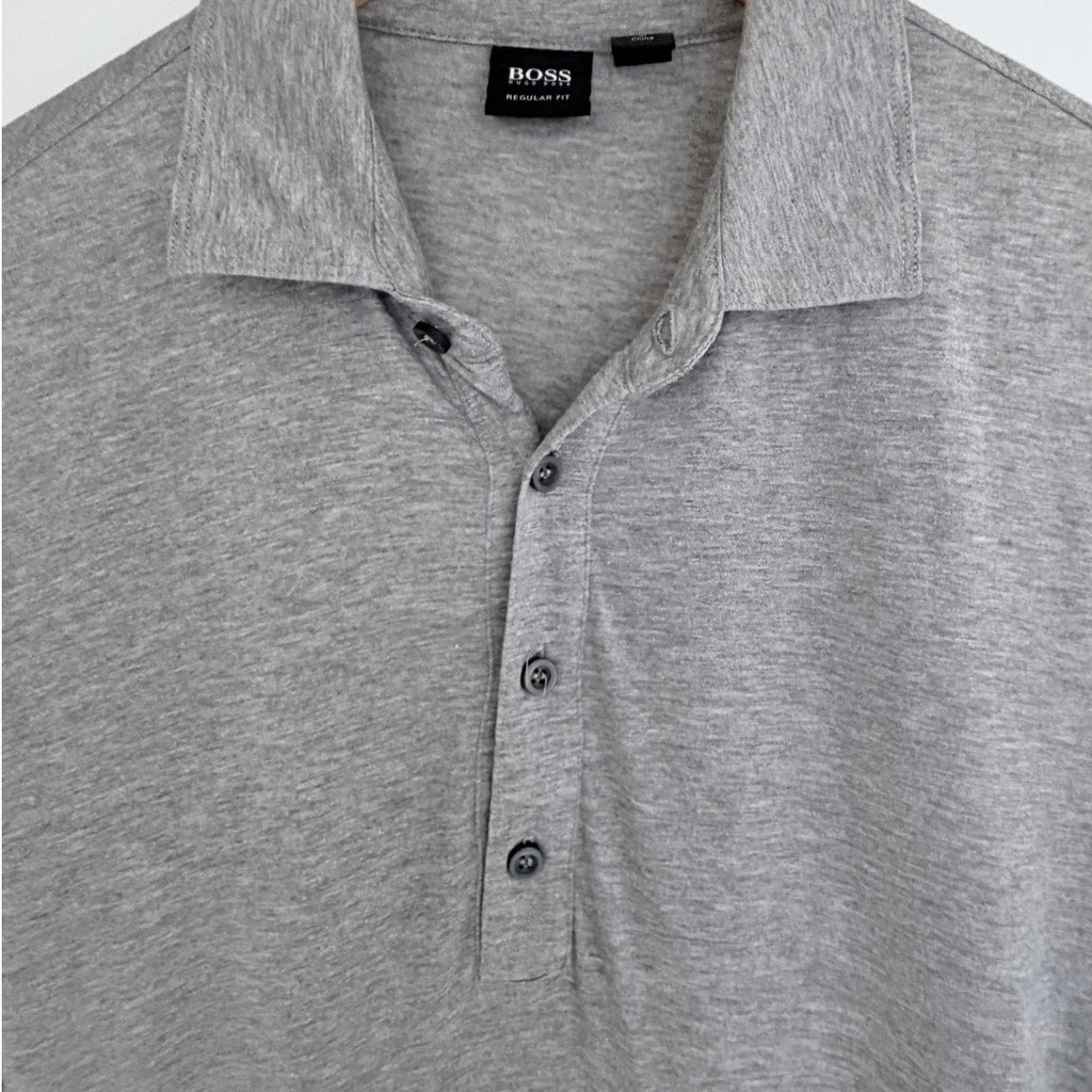 Hugo Boss Polo Shirt Mens Medium Gray Regular Fit Short Sleeve