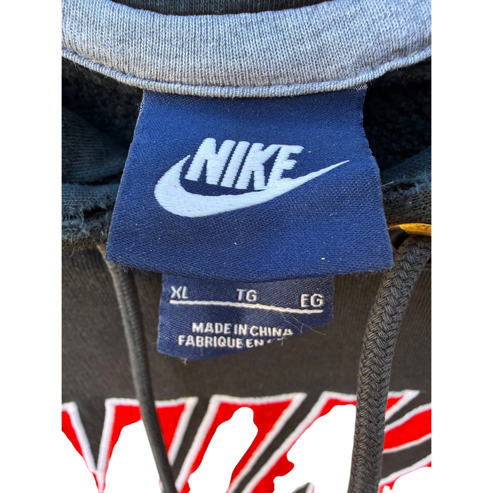 Nike Pullover Hoodie Mens XL Navy Red Spellout Logo Sweatshirt