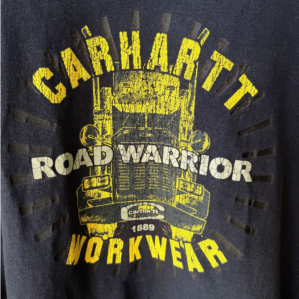 Carhartt Road Warrior Long Sleeve T Shirt Mens 2XL Dark Blue Workwear Graphic