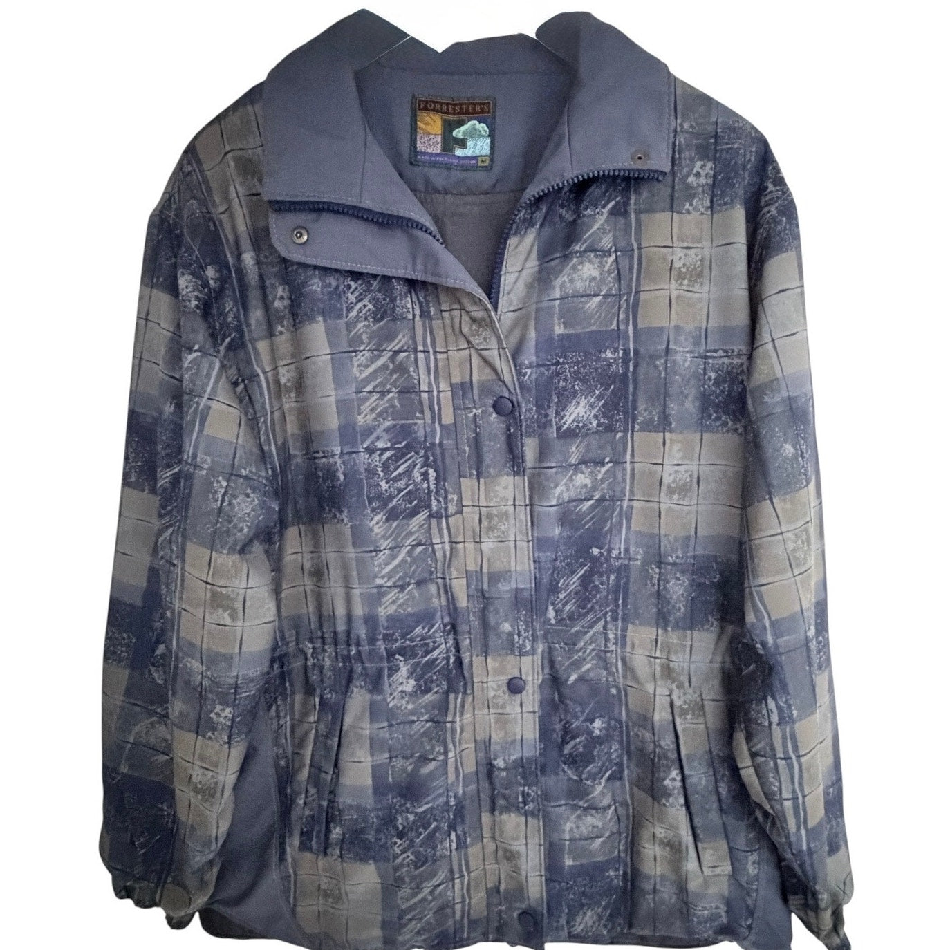 Forrester's Vintage Jacket Mens Medium Blue Gray Abstract Plaid Portland Oregon