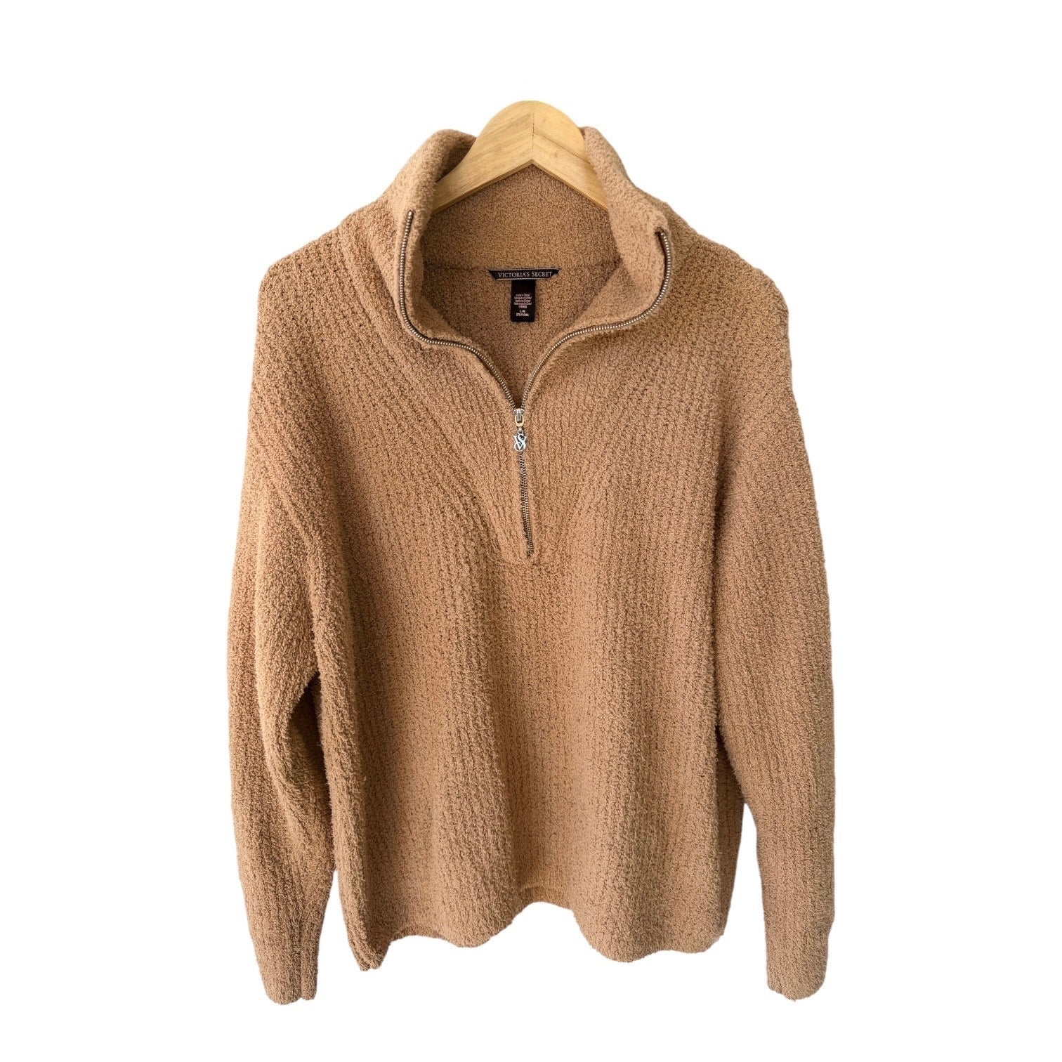 Victoria Secret Fleece Womens Large Brown Quarter Zip Cozy Pullover Lounge