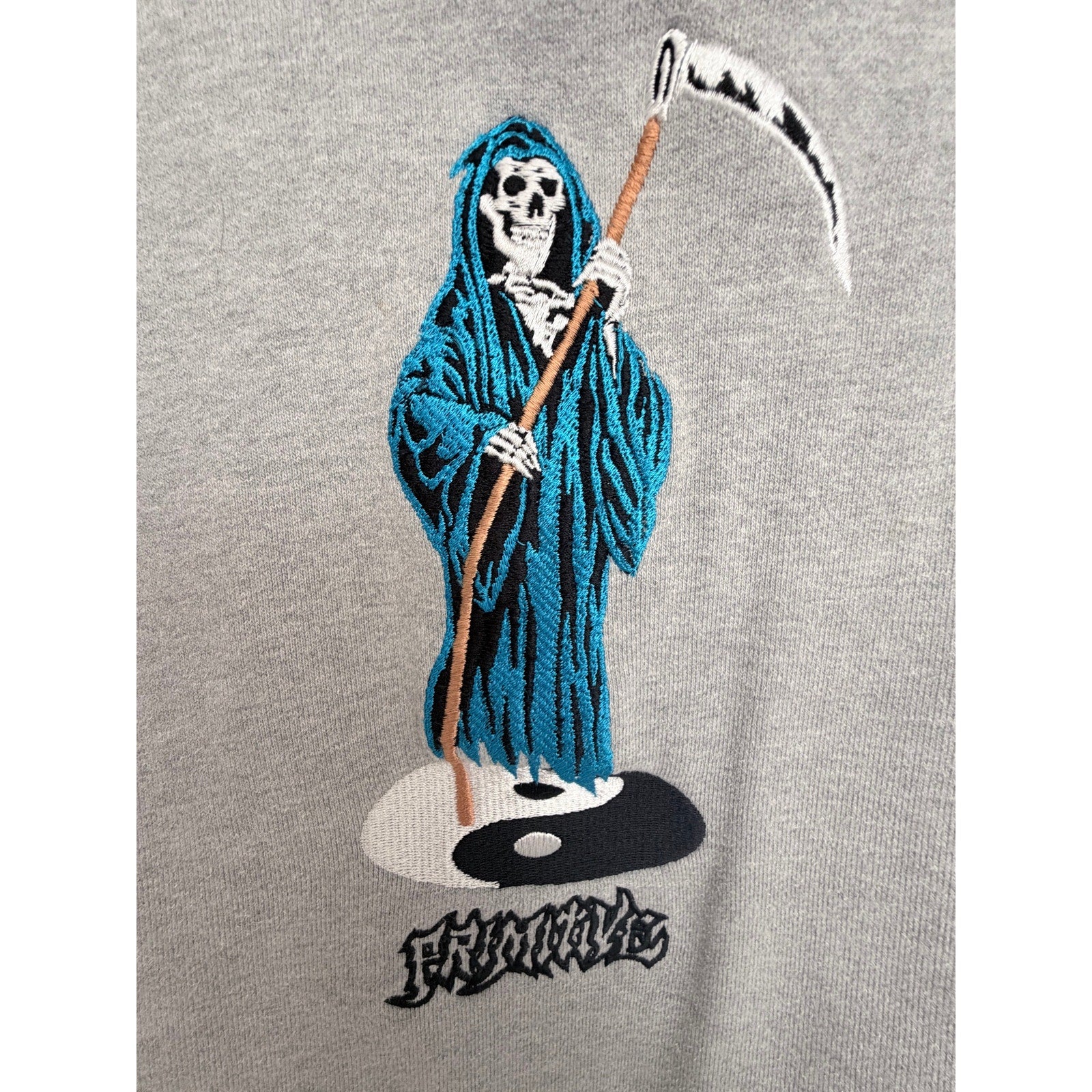 Primitive Skateboarding Hoodie Mens XL Gray Grim Reaper Yin Yang Pullover