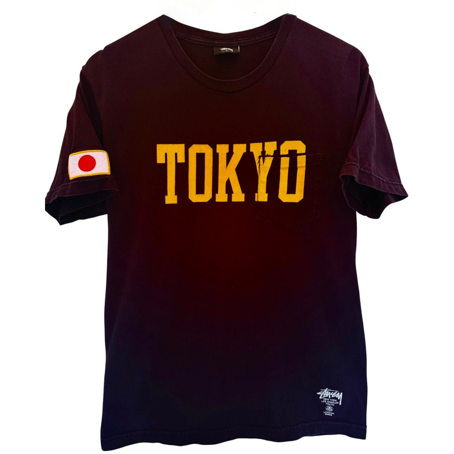 Stussy Tokyo T Shirt Mens Medium Black Yellow Graphic Pocket Tee Streetwear