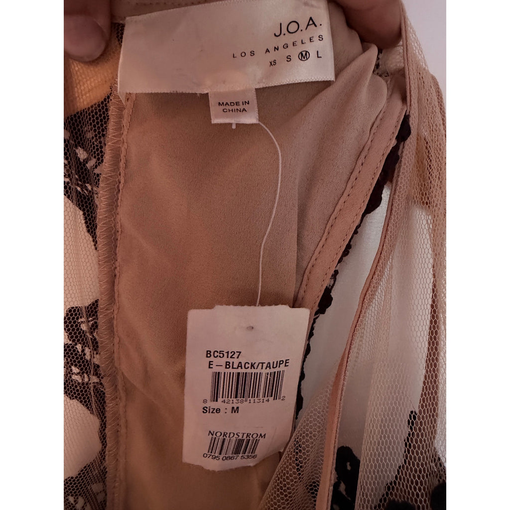 J.O.A Lace Dress Womens Medium Black Taupe Sleeveless Sheer Back Cocktail