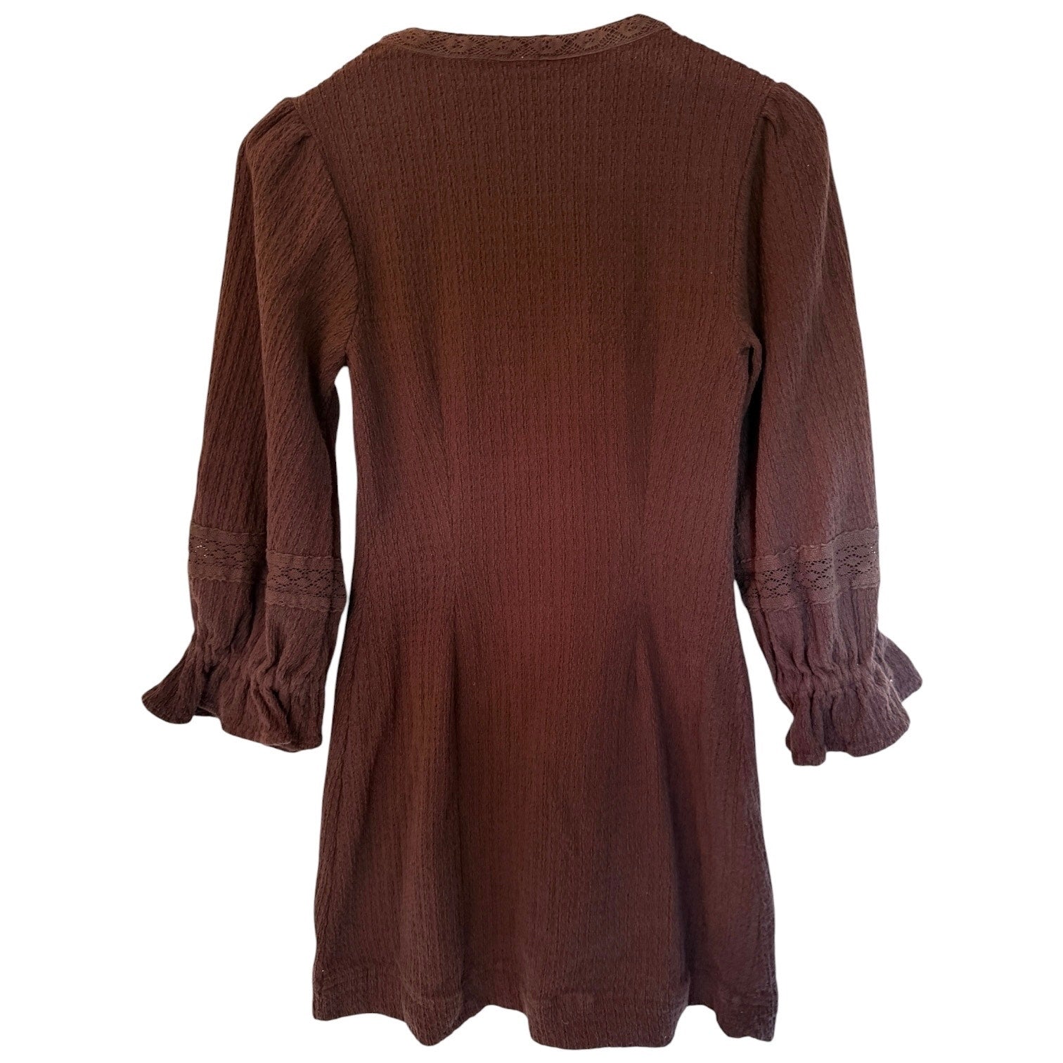 Free People Dress Womens Small Brown Button Front Long Sleeve Boho Mini