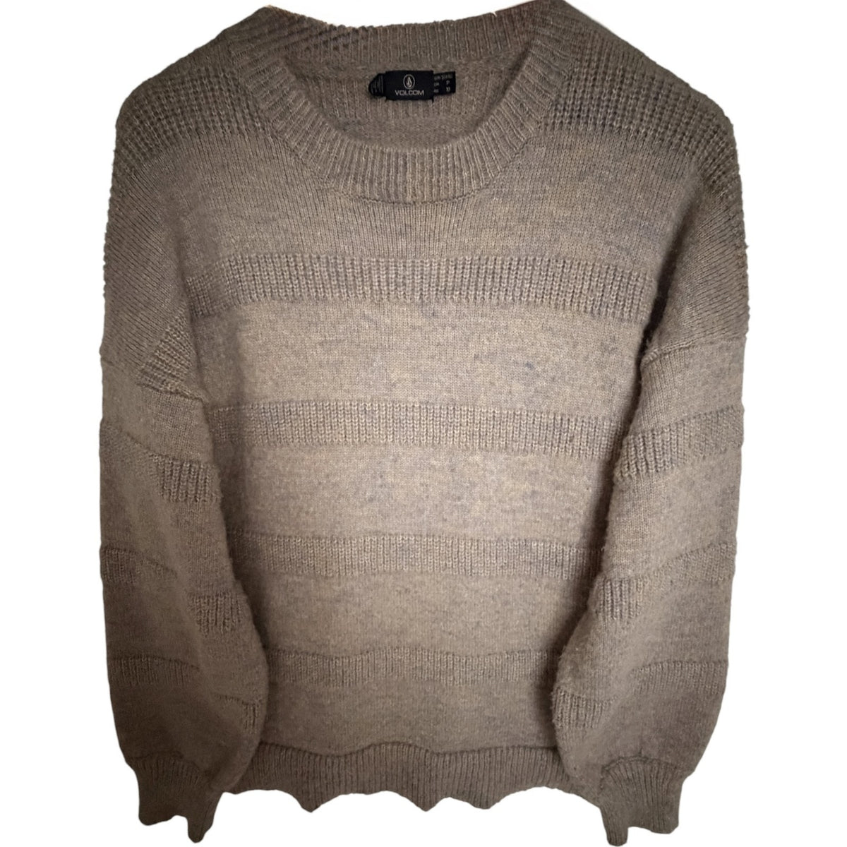 Volcom True To This Taupe Textured Stripe Crewneck Sweater - Women's S