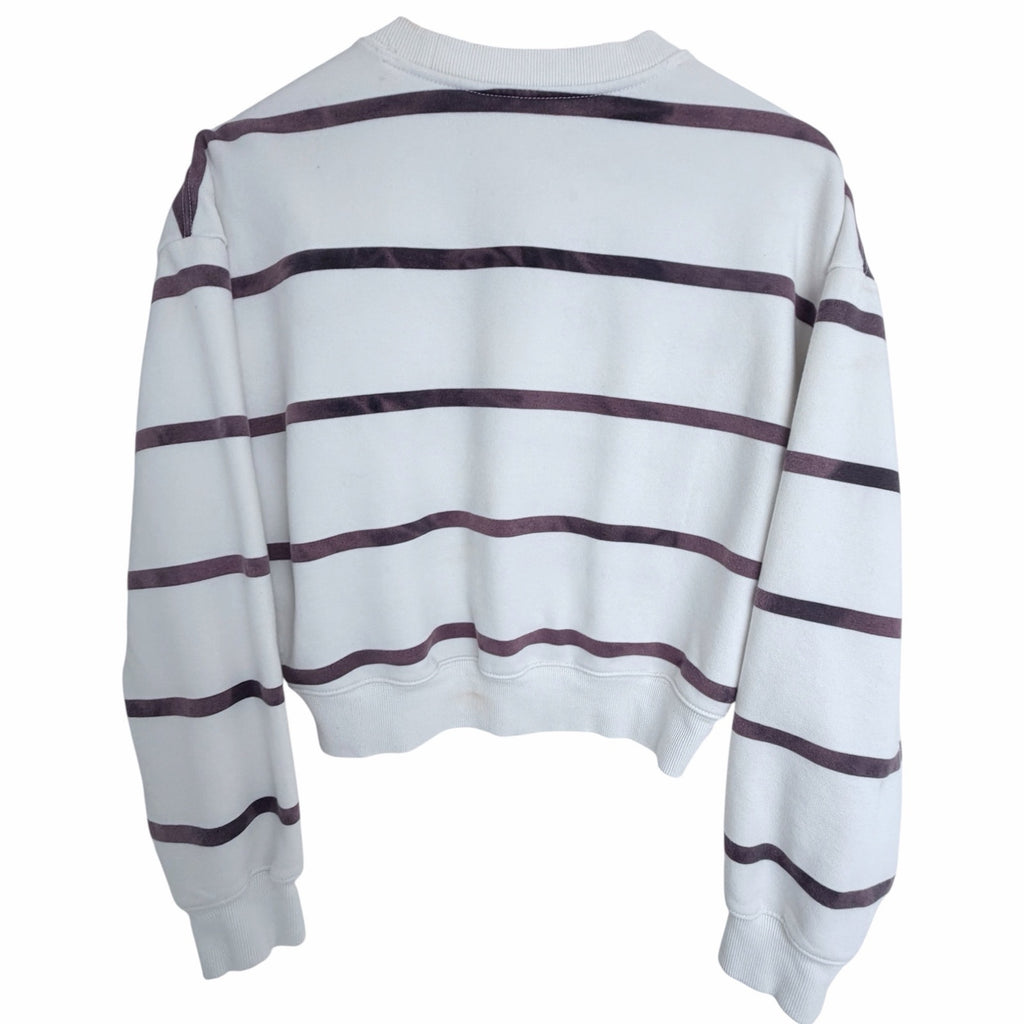 Athleta Womens Small White Purple Striped Cropped Crewneck Sweatshirt