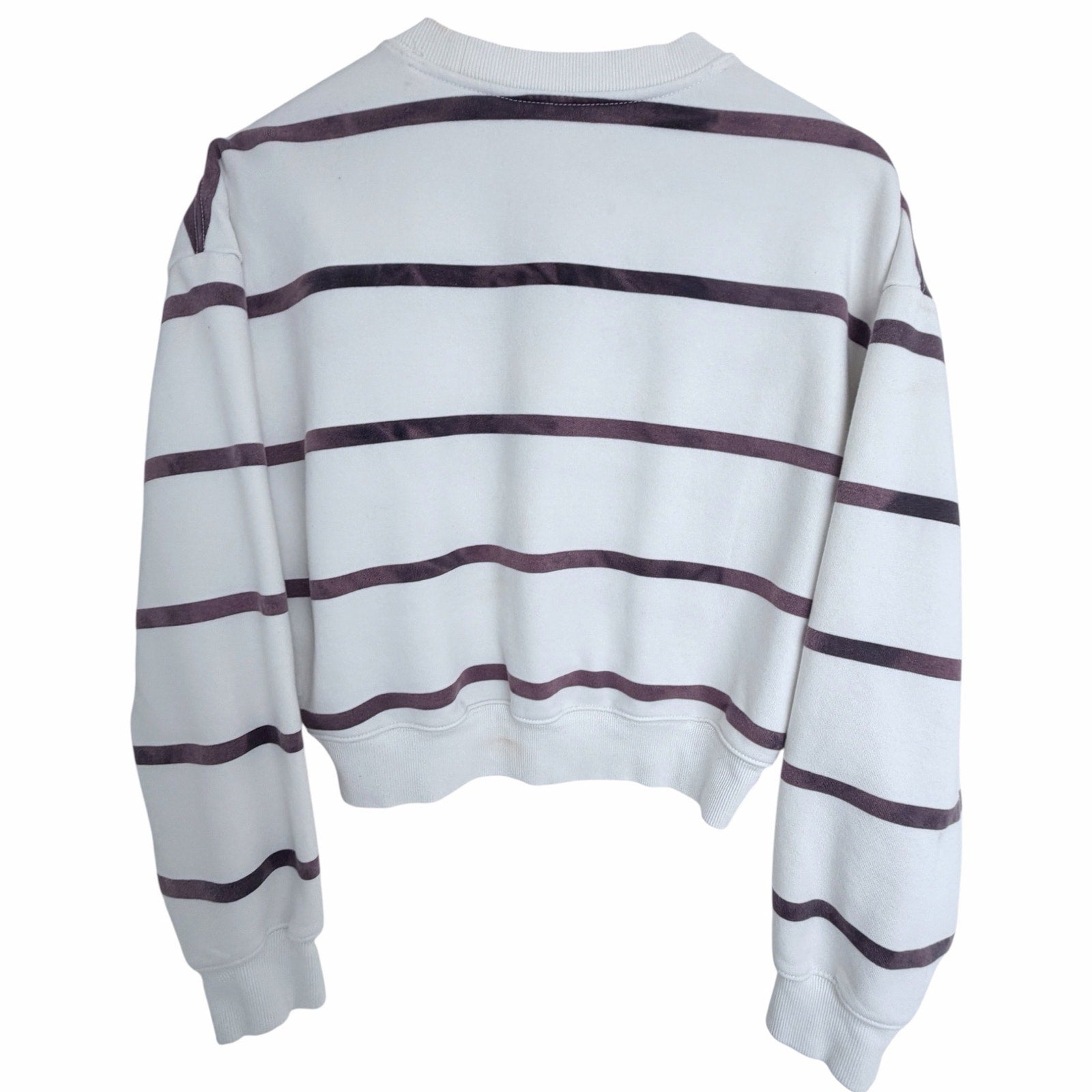 Athleta Womens Small White Purple Striped Cropped Crewneck Sweatshirt