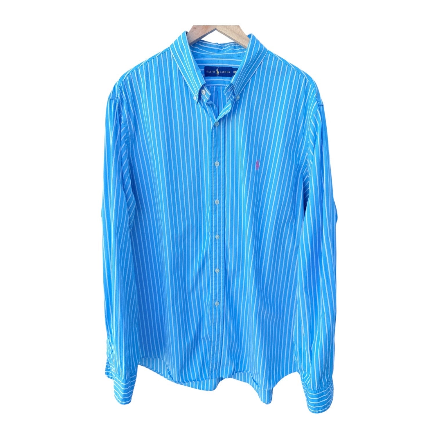 Ralph Lauren Button Down Shirt Mens XXL Blue White Striped Long Sleeve