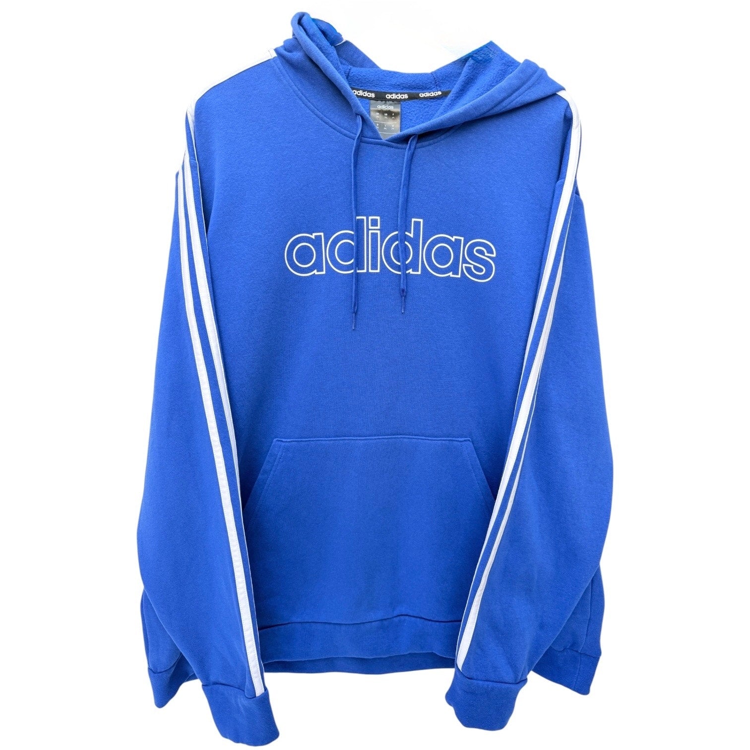 Adidas Mens Hoodie Blue Logo Pullover 3 Stripe Sleeve 2XL