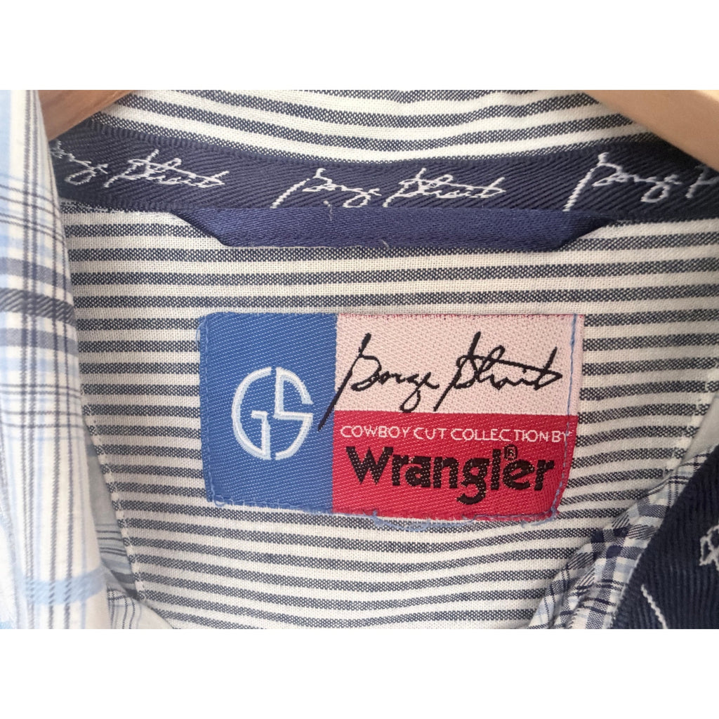Wrangler George Strait Western Shirt Mens Large White Blue Plaid Button Up