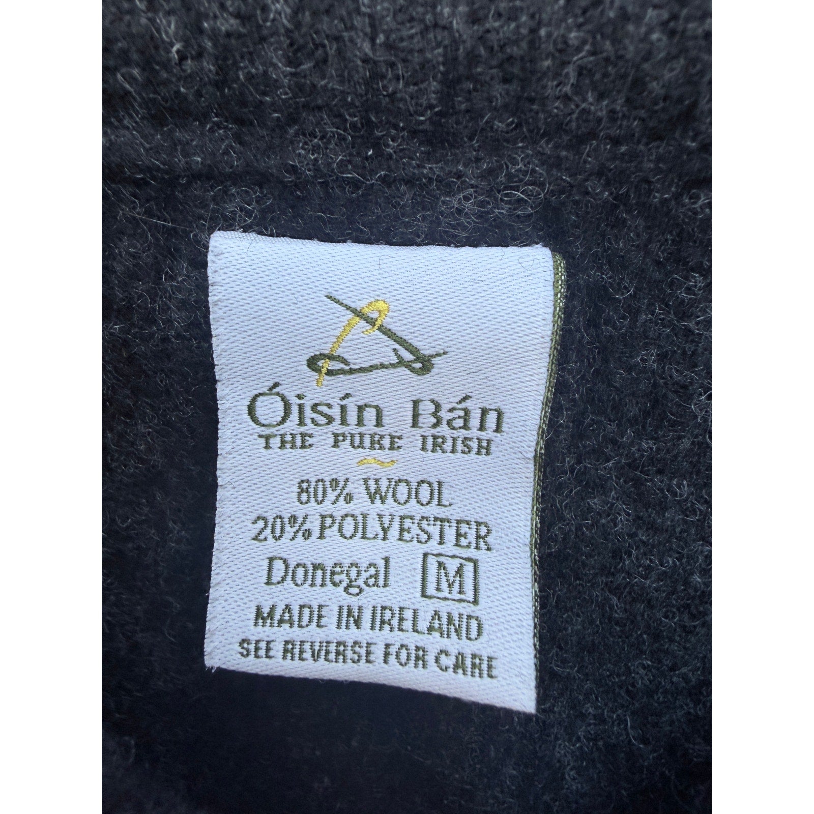 Oisin Ban Irish Wool Half Zip Sweater Mens Medium Black Made In Ireland Donegal