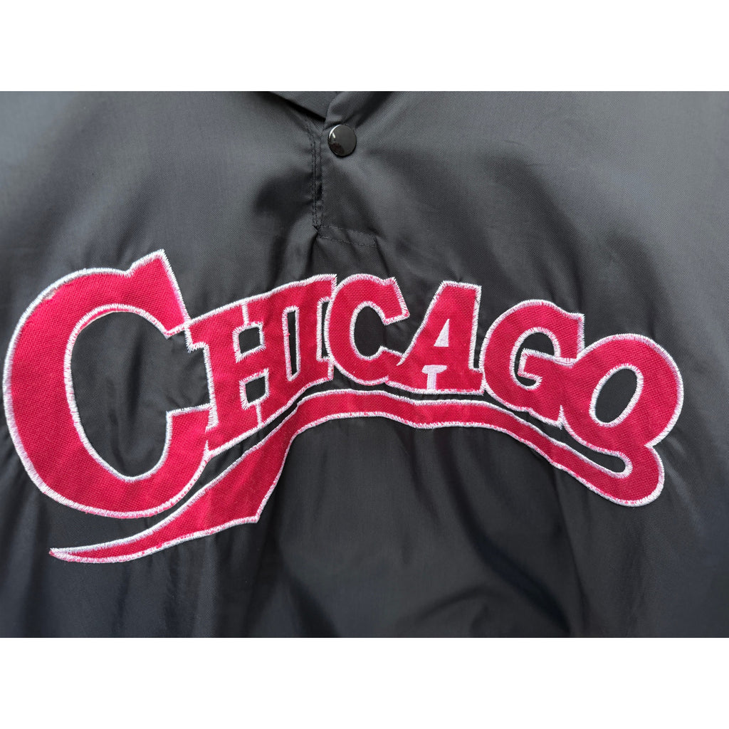 Vintage Chicago Script Jacket Mens XL Weekend USA Satin Bomber Black Red