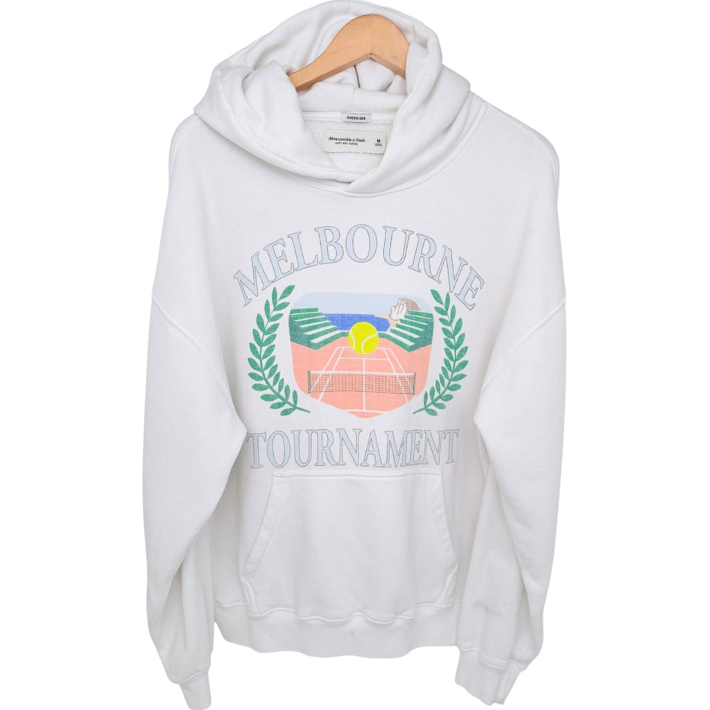 Abercrombie & Fitch Men's White Soft A&F Fleece Hoodie — front view