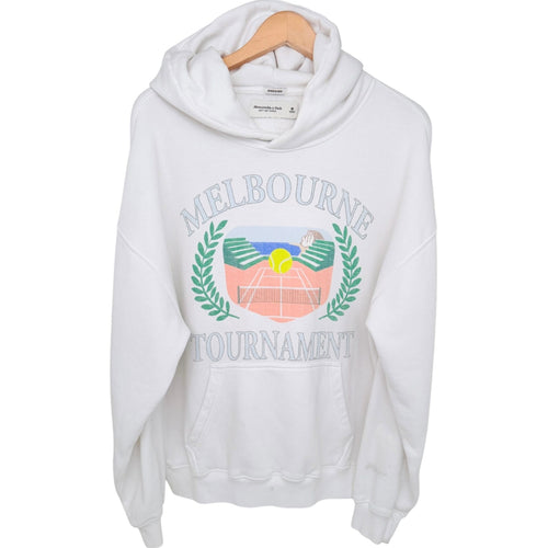 Abercrombie & Fitch Men's White Soft A&F Fleece Hoodie — front view