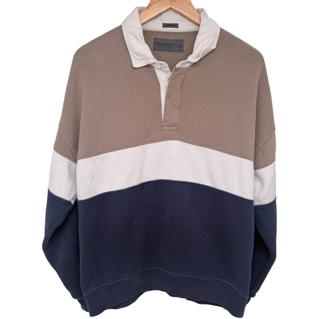 Abercrombie & Fitch Men's Blue Oversized Rugby Polo Sweatshirt Sweatshirt — front view