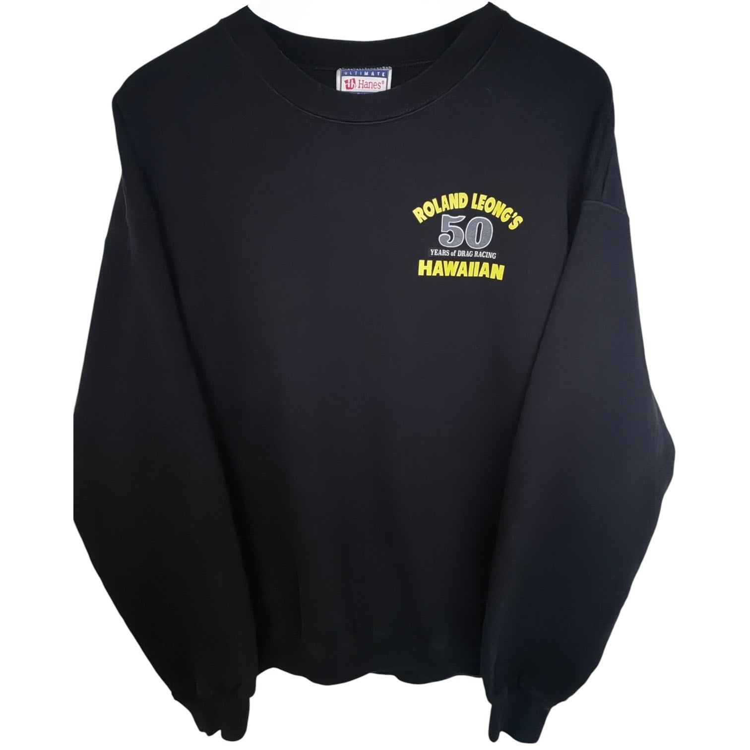 Roland Leong 50th Anniversary Drag Racing Sweatshirt Mens Large Black Crewneck