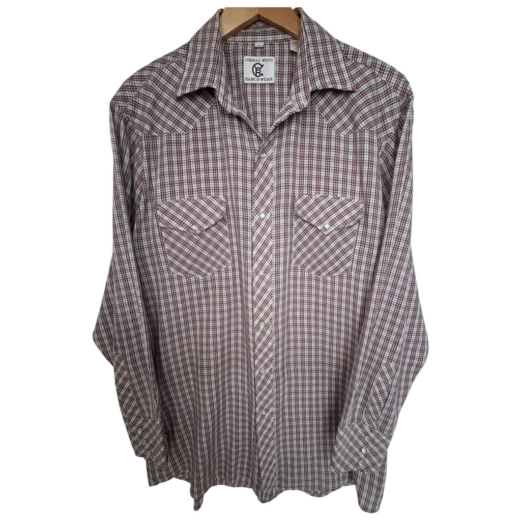 Corral West Ranchwear Plaid Pearl Snap Western Shirt Mens Large Cowboy