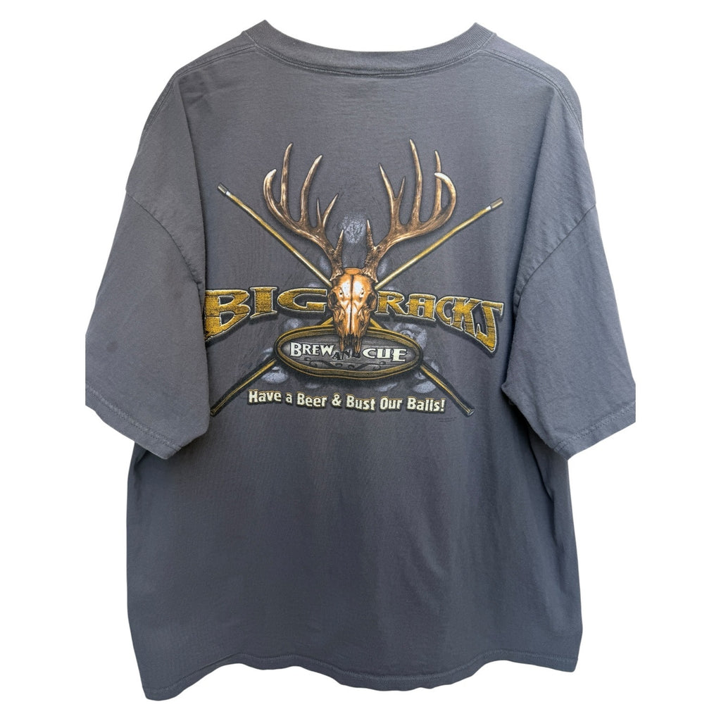 Big Rack Brew & Cue Graphic T Shirt Mens 2XL Gray Deer Hunting Outdoor Tee