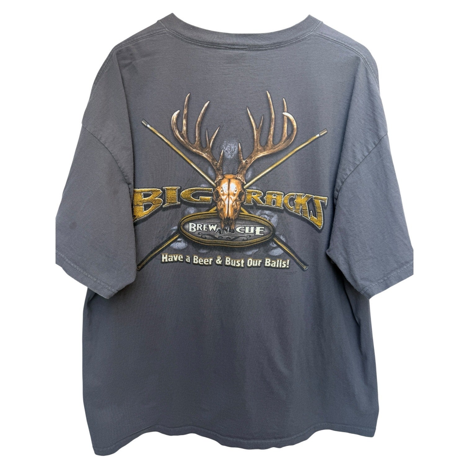 Big Rack Brew & Cue Graphic T Shirt Mens 2XL Gray Deer Hunting Outdoor Tee