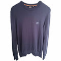 Hugo Boss Mens Medium Navy Crewneck Knit Sweater Logo Patch Pullover