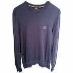 Hugo Boss Mens Medium Navy Crewneck Knit Sweater Logo Patch Pullover