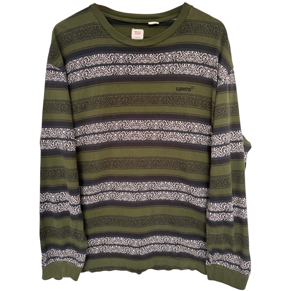 Levis Vintage Style Shirt Mens Large Green Pattern Striped Sweater Casual