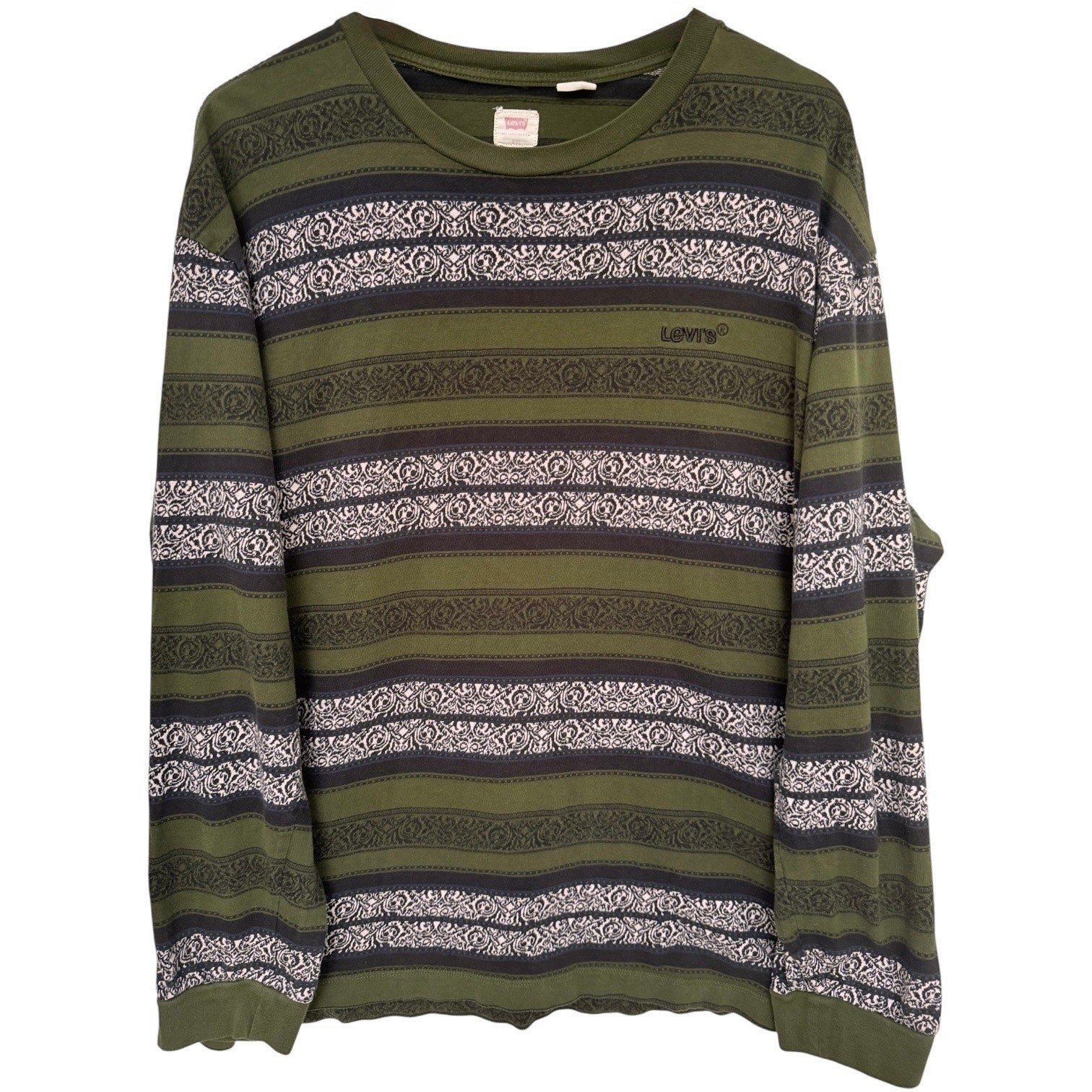 Levis Vintage Style Shirt Mens Large Green Pattern Striped Sweater Casual