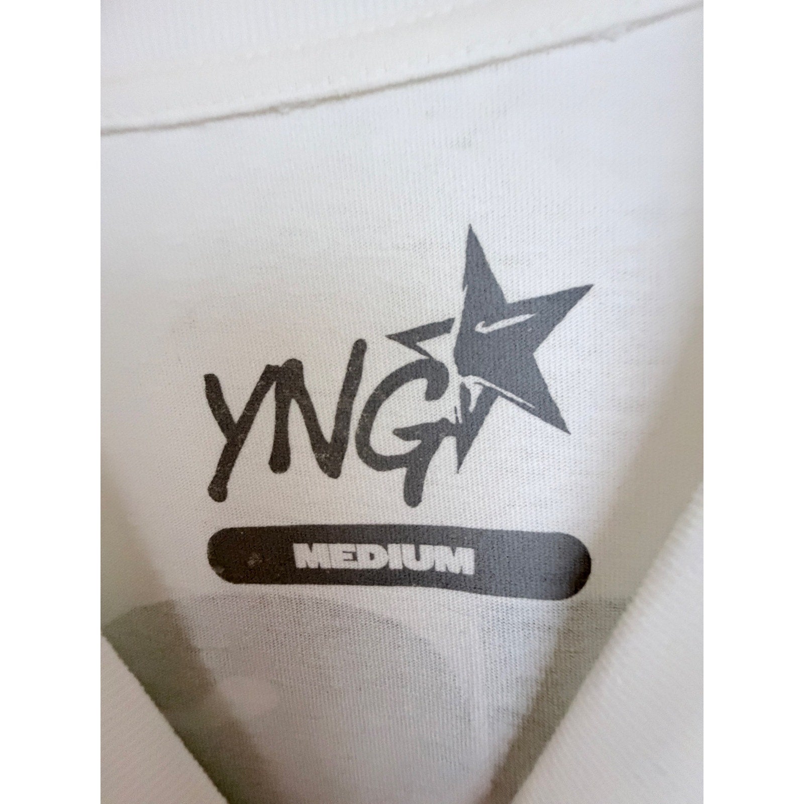 YNG Star Rise And Rise Again T Shirt Mens Medium White Graphic Tee