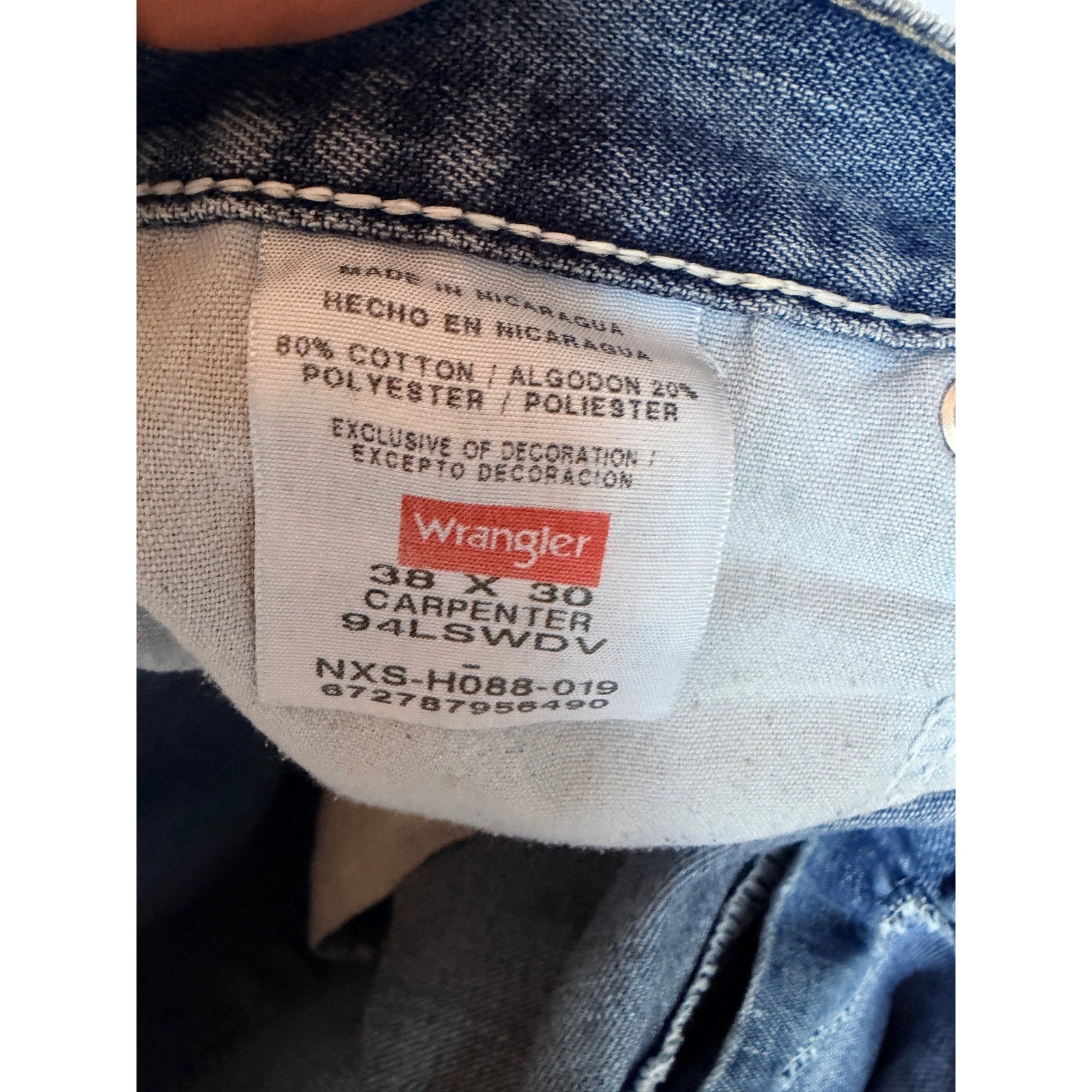 Wrangler Carpenter Jeans Mens 38x30 Blue Denim Workwear Utility Pants