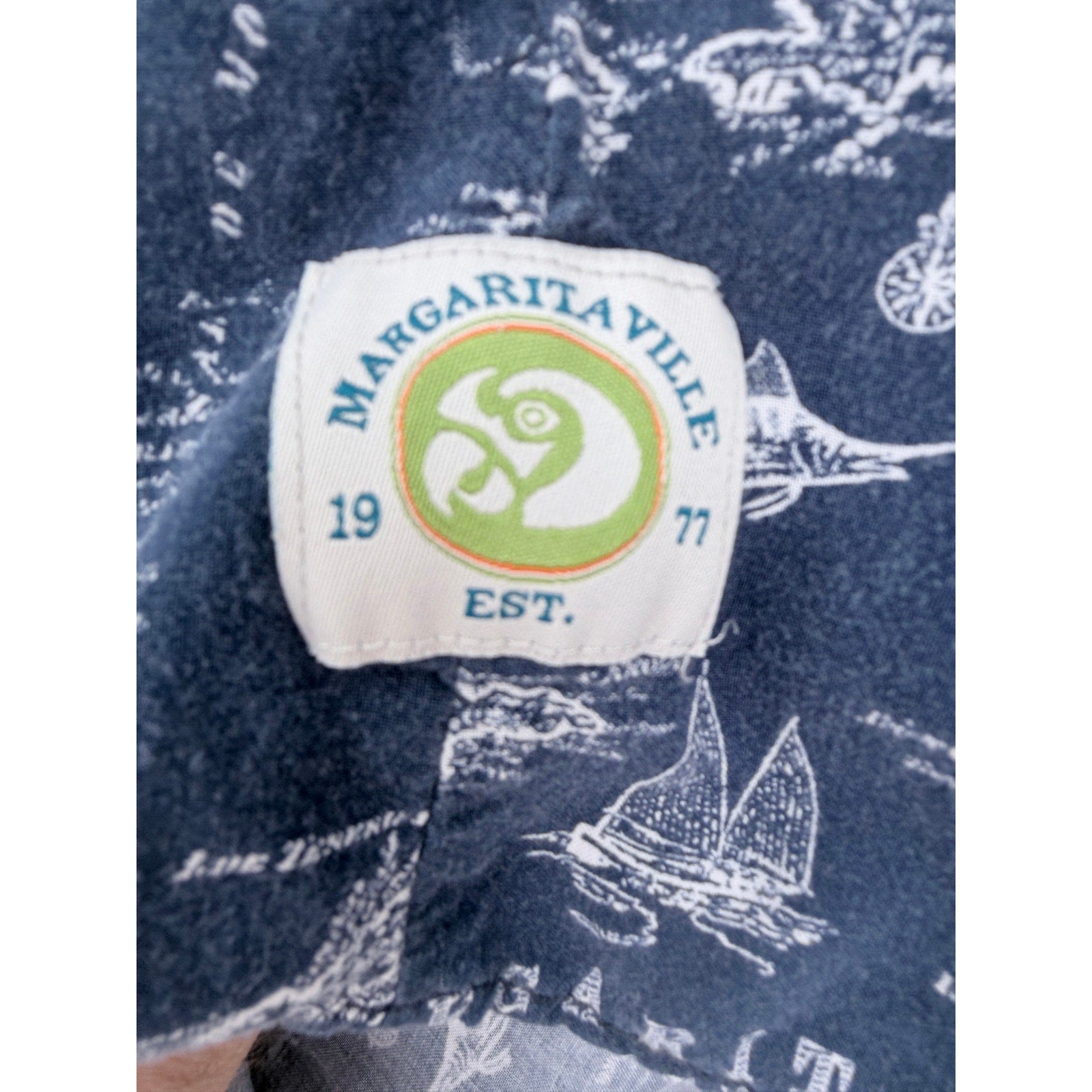 Margaritaville Hawaiian Shirt Mens XL Blue Rayon Tropical Map Print Button Up