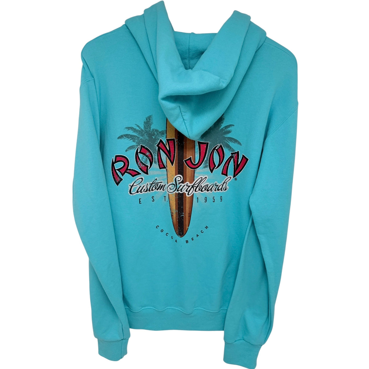 Ron Jon Surf Shop Surfboard Graphic Hoodie S Turquoise back