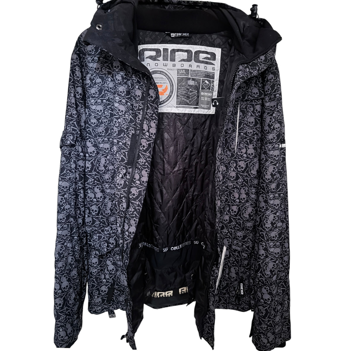Ride Cell Five Skull Print Snowboard Jacket S Black Gray detail 2