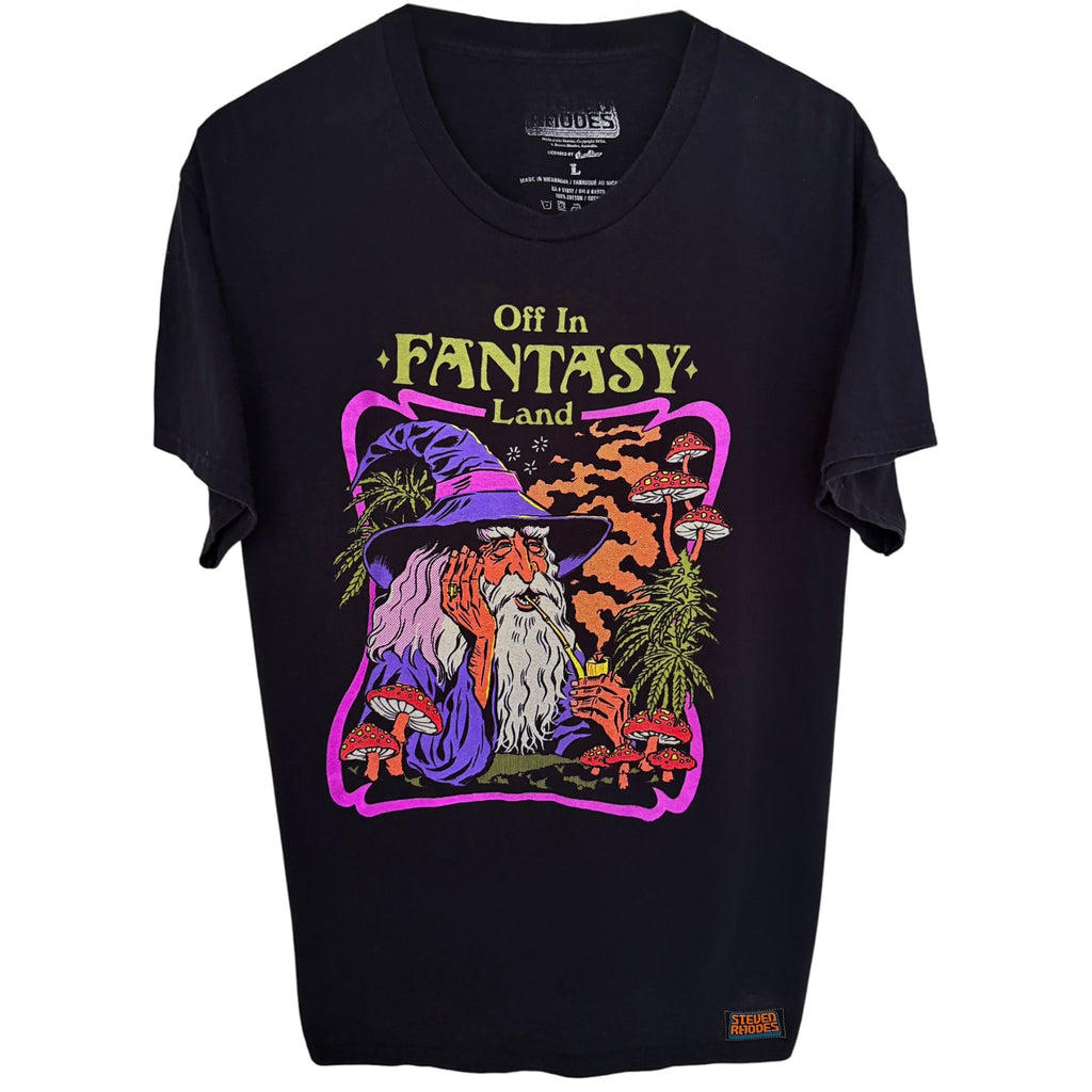 Steven Rhodes Off In Fantasy Land Wizard Graphic Tee L Black front