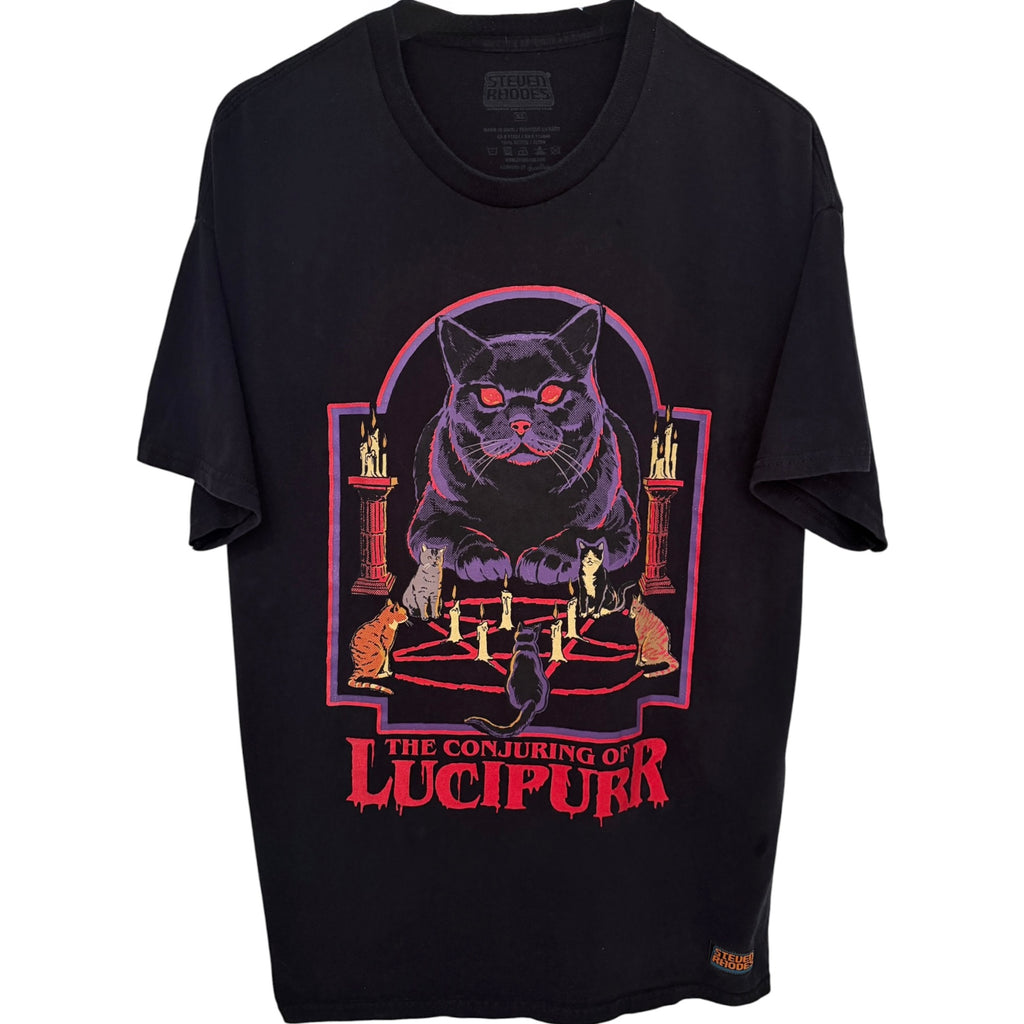 Steven Rhodes Conjuring of Lucipurr Black Cat Graphic Tee XL front