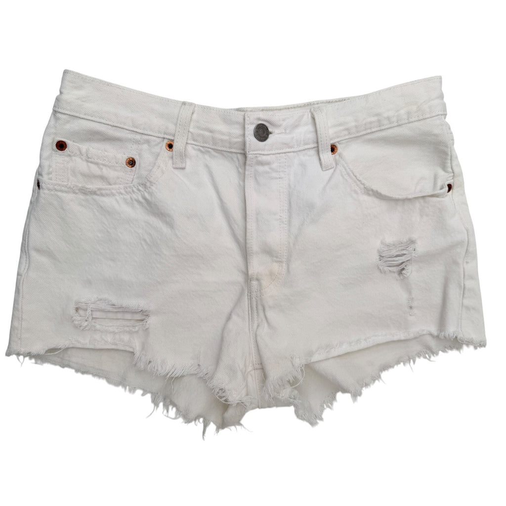 Levis 501 Denim Shorts Womens Size 28 White Distressed Cutoff Jean Shorts
