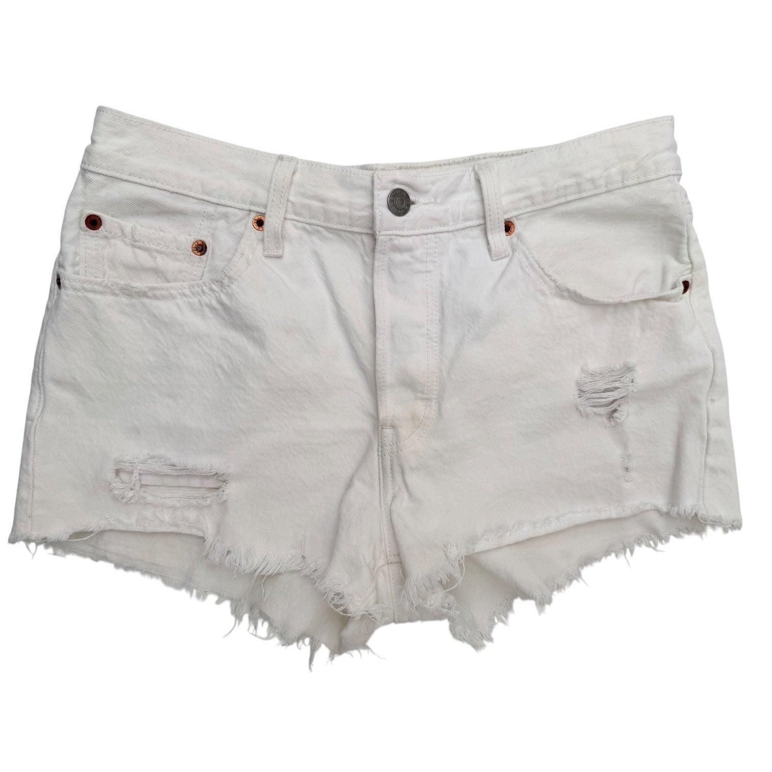 Levis 501 Denim Shorts Womens Size 28 White Distressed Cutoff Jean Shorts