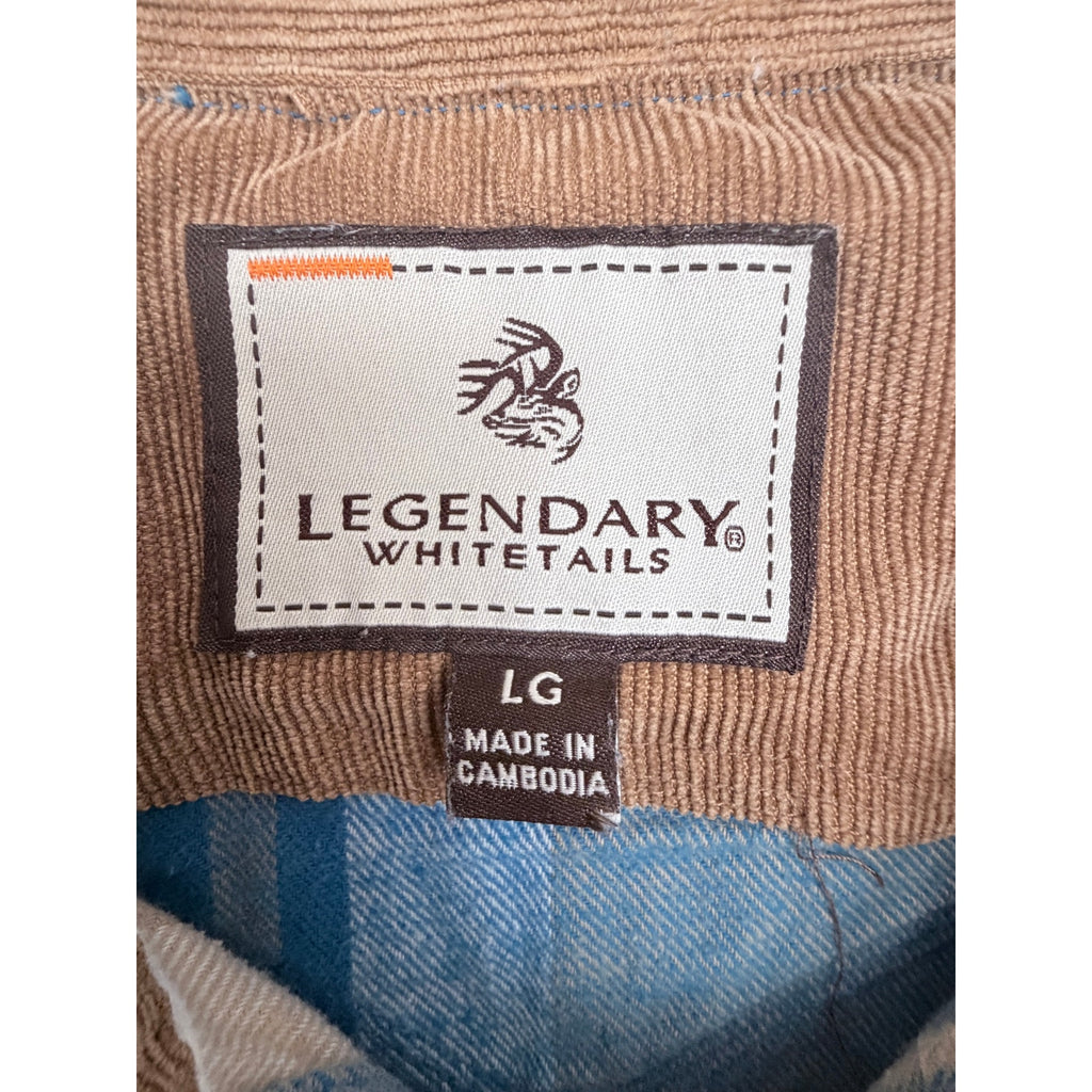 Legendary Whitetails Mens Large Blue Tan Plaid Flannel Snap Front Shirt