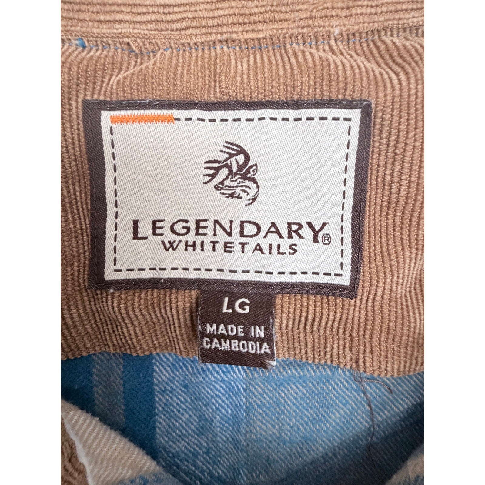 Legendary Whitetails Mens Large Blue Tan Plaid Flannel Snap Front Shirt