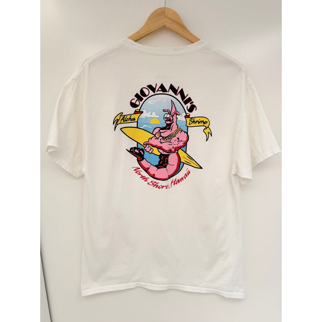Giovannis Aloha Shrimp Hawaii Graphic T Shirt Mens Large White Surf Tee